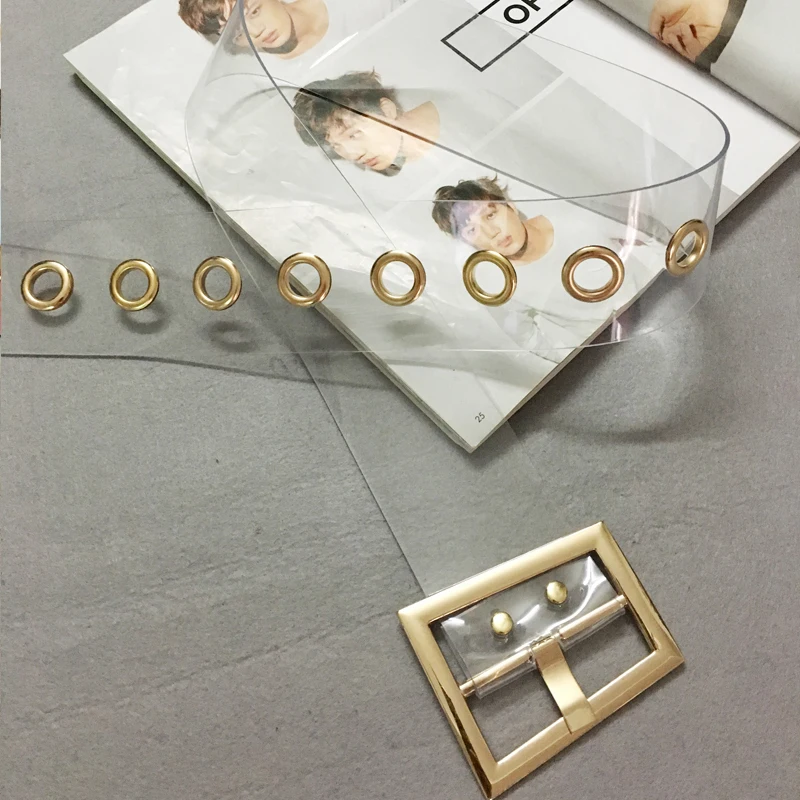 2019 fashion Trapezoid gold Metal Buckle Wide Waist Belt for Woman Transparent color belt for Dress
