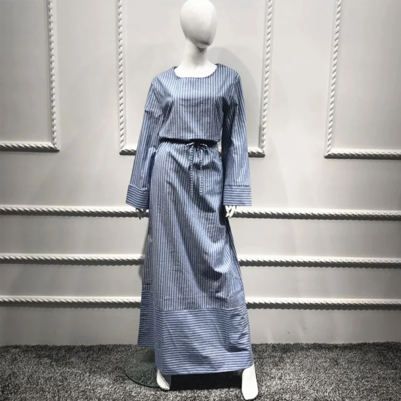 

2019 Kaftan Abaya Muslim Dress Dubai Turkey Ramadan Caftan Marocain Vestidos Striped Hijab Dress Turkish Elbise Islamic Clothing