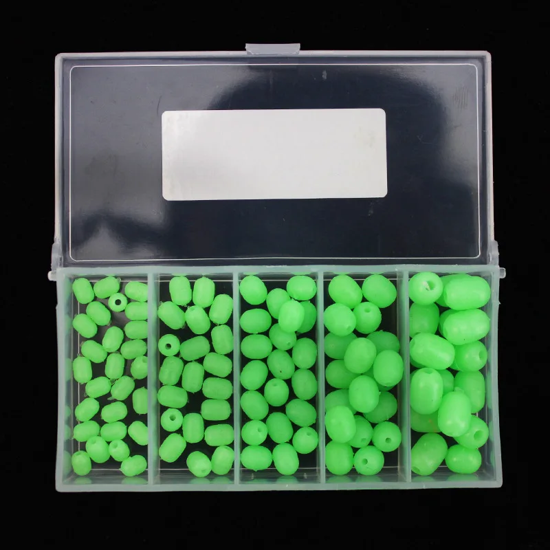 

100pcs Luminous Soft Beads Fishing Space Beans round Stopper Fishing Accessories Mixture 5 sizes with box