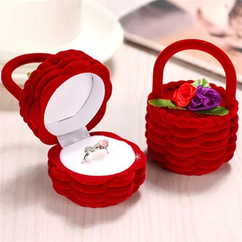 

2018 Box Rose Flower Basket Design Women Finger Ring Earring Display Storage Box Case Jewelry Organizer Wedding Decoration