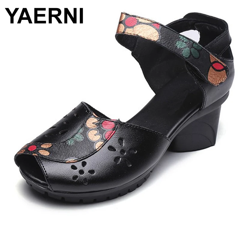 

YAERNI Summer shoes new fashion Women large size fish mouth sandals thick woman breathable black work sandals Woman sexy sandals