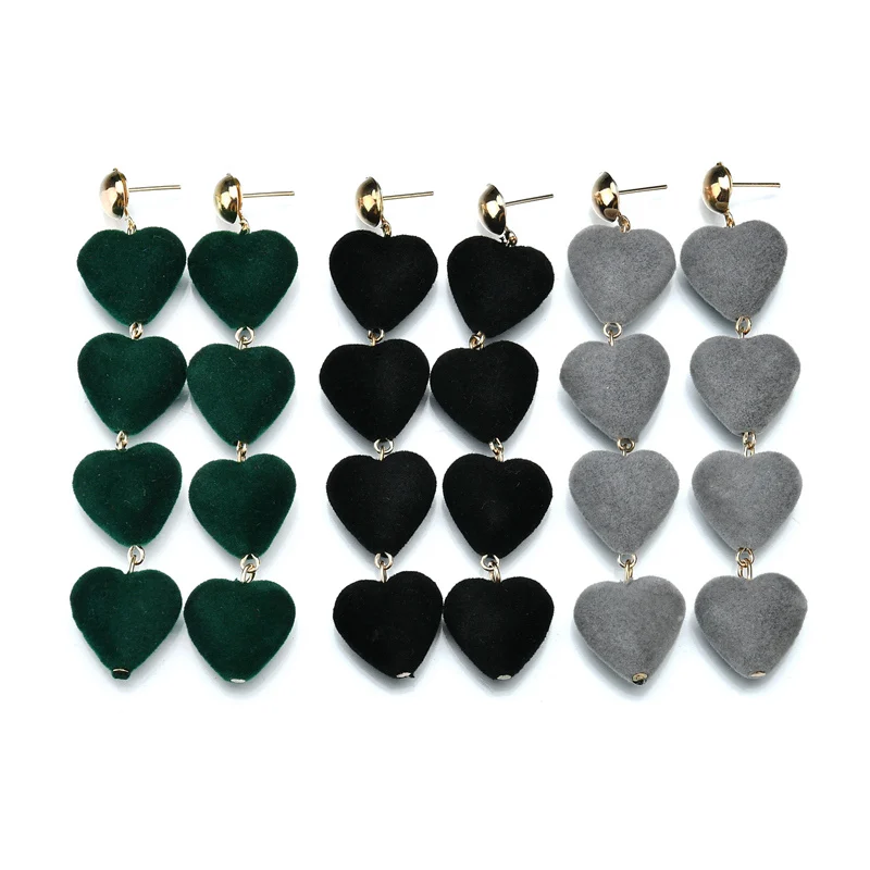 Terreau Kathy 2017 New Sexy Temperament Plush 4 Little Heart Statement Earrings Long Drop Earrings For Women