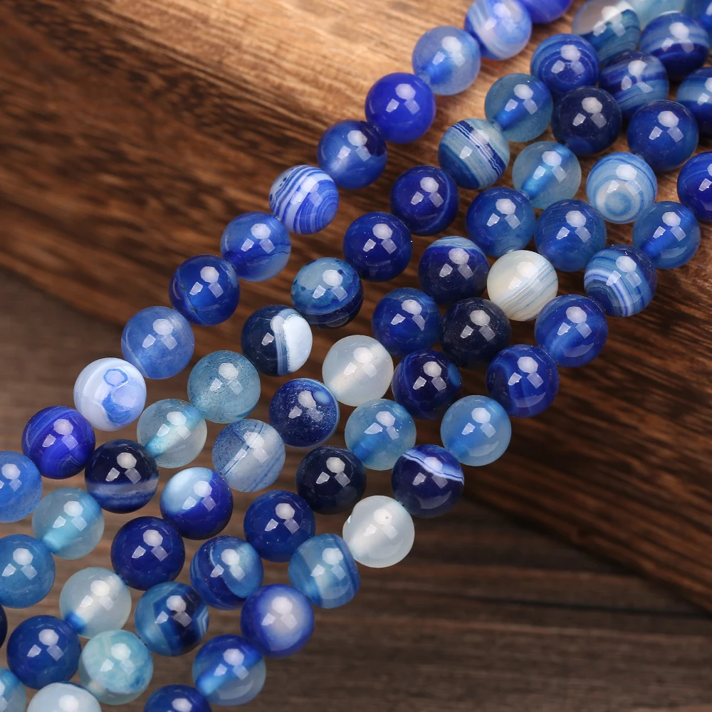

DIY accessories natural blue striped agat semi-finished beads loose beads separated 4 6 8 10 12mm