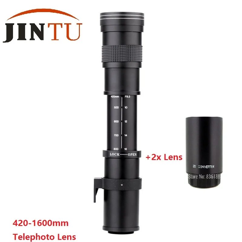 JINTU 420-1600 мм f/8,3 HD телеобъектив с зумом+ 2X телеконвертер объектив для Canon 750D 650D 550D 800D 60D 80D 90D 450D 1300D