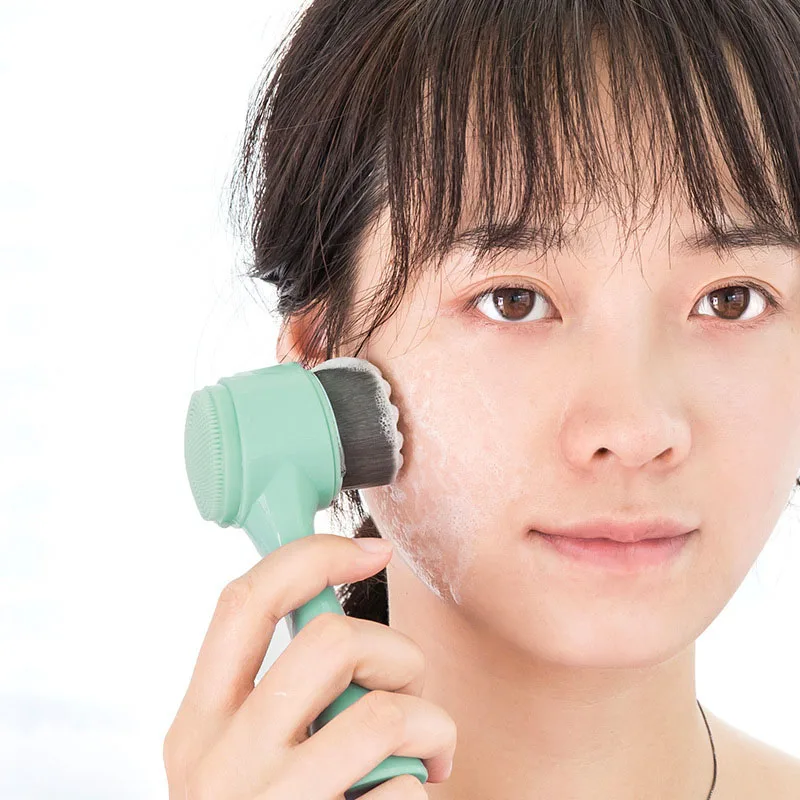 Очищающая щетка, ручное Силиконовое очищающее средство для пор для лица, двухсторонние инструменты для макияжа для чистки лица и пор, щетка для мытья лица