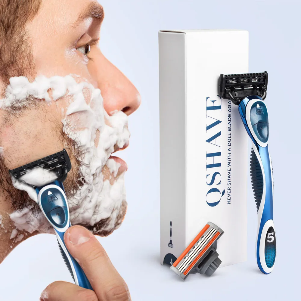 Мужская бритва QShave Blue 10 картриджей и 1 ручка (5 шт. лезвие X3 5 X5 ручка)|men shaving razor|shaving