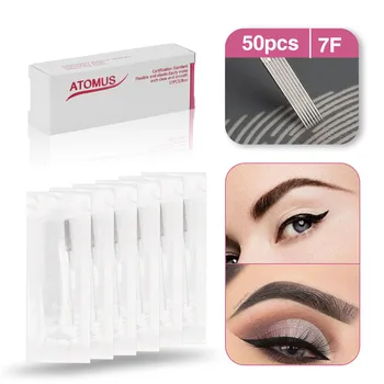 

50pcs/Box 7F Microblading Needles Blade Microblading Embroidery Pen Semi Permanent Lip Eyebrow Manual Tattoo Pen Tool Machine