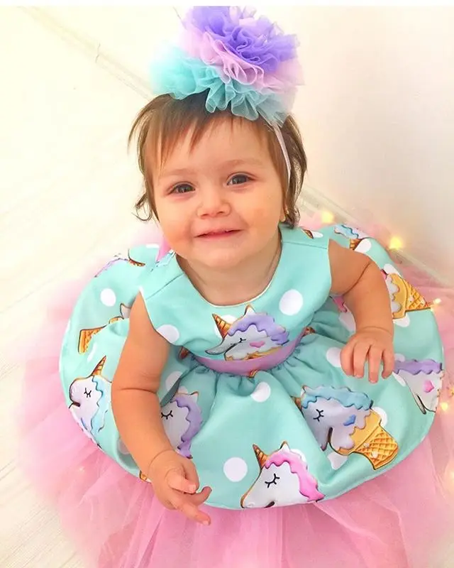 

DKDGNY 2018 New Baby Girls Dress Cartoon Unicorn Toddler Sleeveless Dress Printed Dress 1-5y Sleeveless Unicorn bow girl dresses