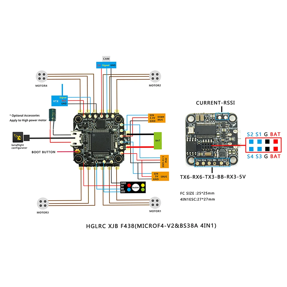 XJB F438 F4 Flight Controller OSD 4in1 38A Blheli_S ESC for FPV Drone Racer Racing Drone RC Multicopter Parts  (5)