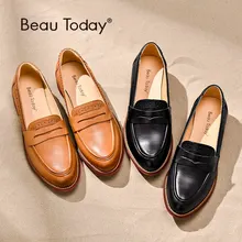 BeauToday – Mocassins 27013 en cuir, sans lacet pour femmes, chaussures faites à la main à bout pointu, grande taille