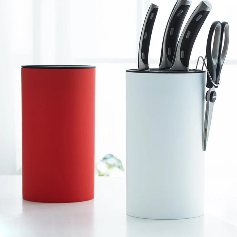 

Round ABS Knife Block With Scissor Hook Utensil Accessories Holder Stand Rack Kitchen Supplies Organizer
