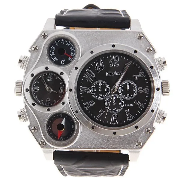 Buy Hot Fashion Brand OULM Multiple Time Zone Sports Watch For Men Leather