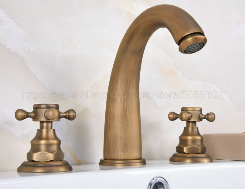 Bathroom double handle faucet Antique Brass faucet Basin sink Mixer Tap 3 hole two handle faucet zan077