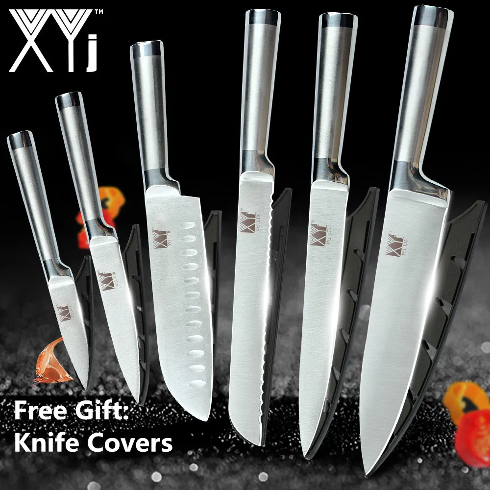 Xyj aço inoxidável facas de cozinha conjunto frutas aparas utilitário santoku chef pão faca cozinha japonês conjunto acessórios|santoku chef knives|steel kitchen knives|tool tool -