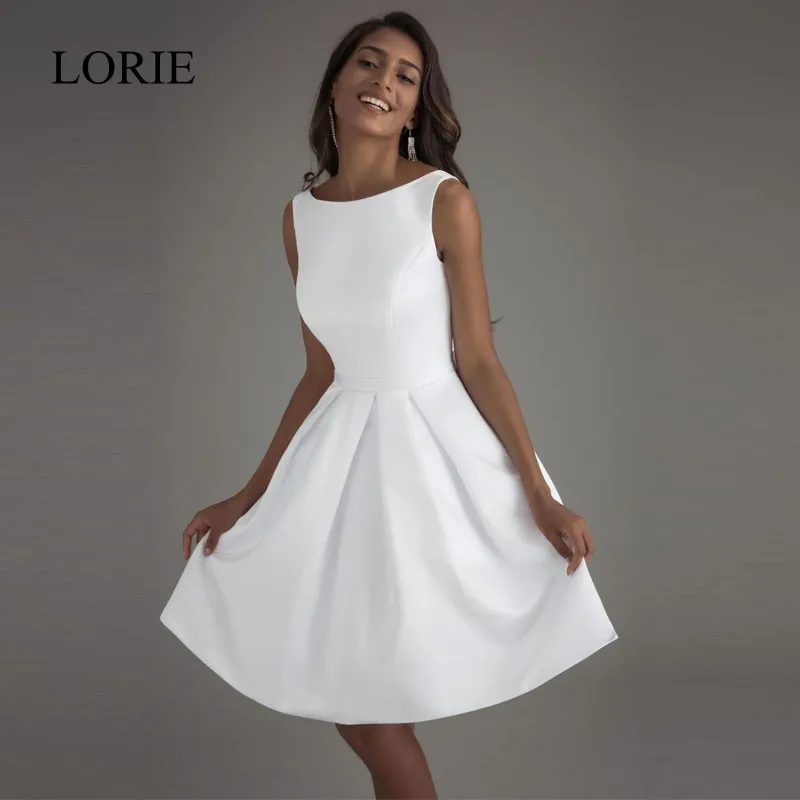 LORIE недорогие Короткие свадебные платья 2018 с открытой спиной простое атласное