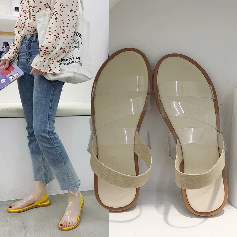femme 2019 nouveau women Sandals Summer Transparent vamp peep toe fashion comfortable outside anti-slip flats sandalia feminina