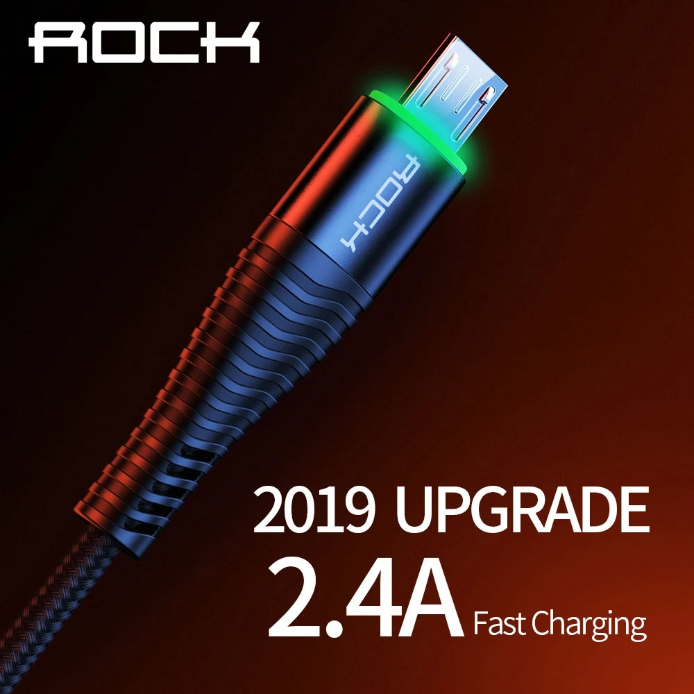 

ROCK LED Micro USB Cable for Xiaomi Redmi Huawei Honor LG MicroUSB Charger Data Cable for Samsung S7 S6 Mobile Phone 1m 2m Cord