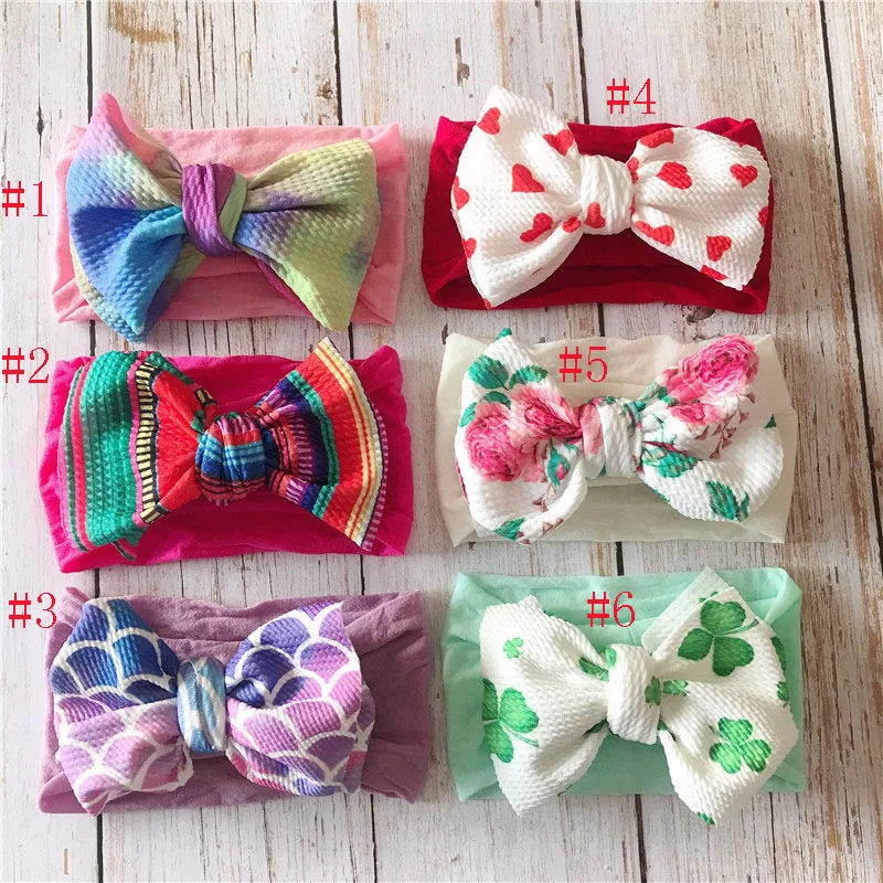 

24pc/lot 2019 Hot Sale Summer Floral Donut Printed Headband For Girls 5" Big Bows Wide Nylon Turban Headwraps EMMA BOW Headbands