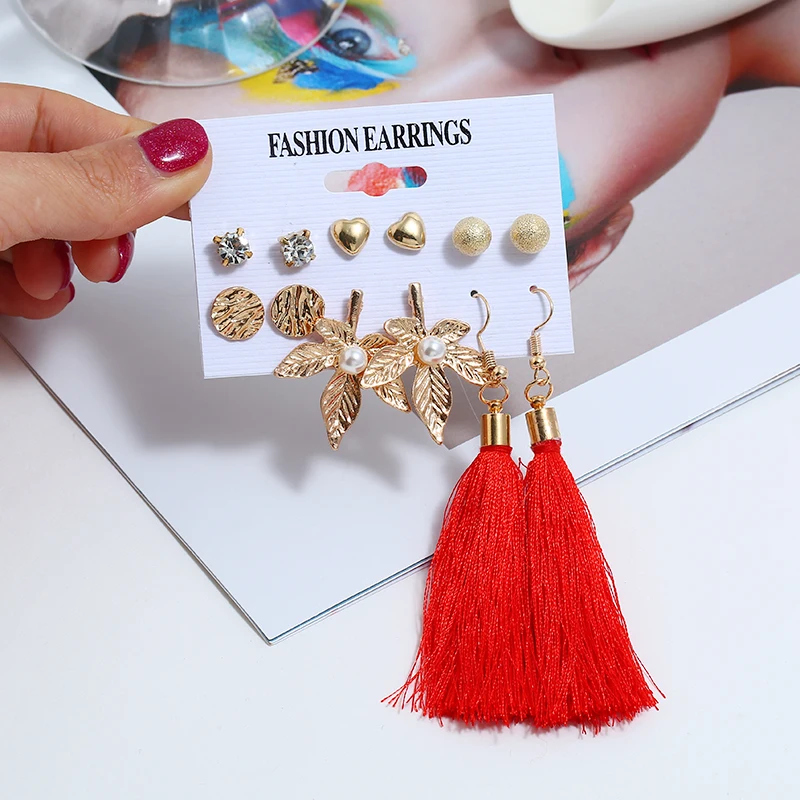 

XIYANIKE 2019 Fashion Bohemian Imitation Pearl Long Tassel Gold Drop Earrings Set For Women Cheap Female Jewelry Minimalist