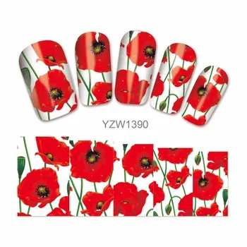 WUF 1 Sheet Water Transfer Nail Art Sticker Full Cover Blooming Flower Decal Foil Adhesive Nails Tips Decoration Makeup Tools