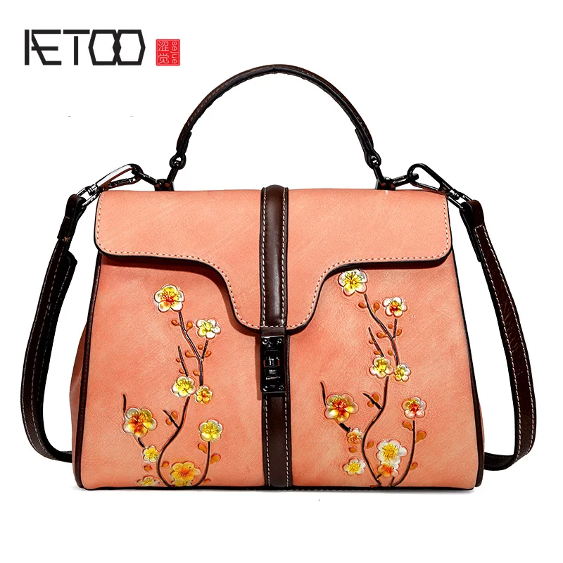 

AETOO Leather women's bag, women's vintage fashion leather casual shoulder bag, hand-held sloping head layer cowhide lady bag
