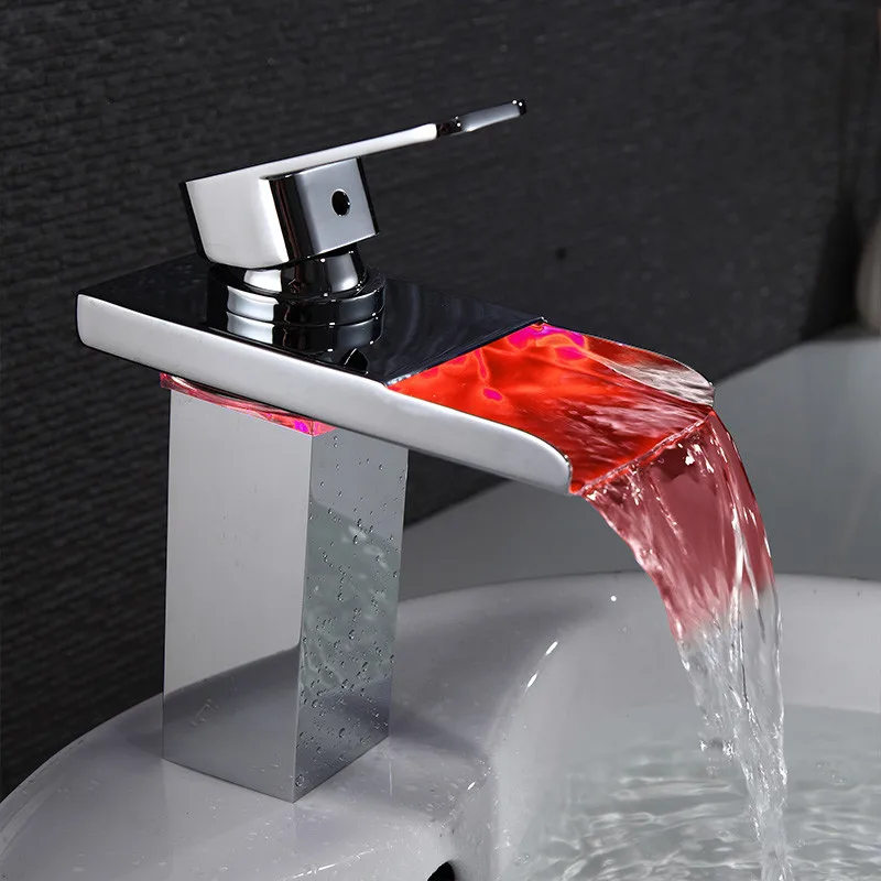 Смеситель для раковины светодиодный светильник водопад кран для ванной комнаты Torneira светодиодный хромированный кран на бортике смеситель для раковины LH-16808