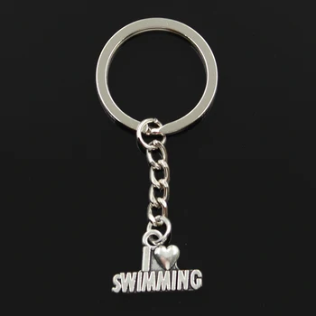 

Fashion 30mm Key Ring Metal Key Chain Keychain Jewelry Antique Bronze Silver Color Plated I Love Swimming 22x15mm Pendant