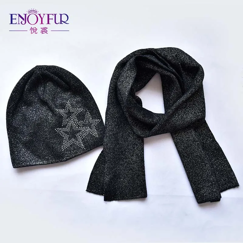 

ENJOYFUR Fashion Soft Women Winter Autumn Hat And Scarf Set High Quality Female Warm Knitted Hat Scarves