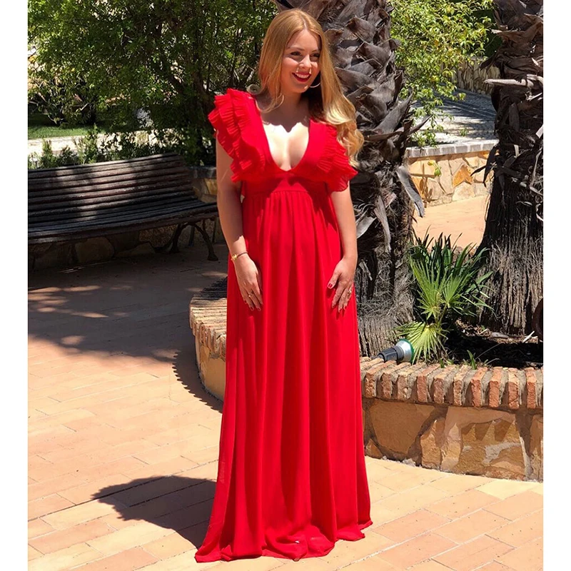Fenghua Casual Plus Size Summer Dress Women 2018 Elegant Ruffles Long Party Dresses Female Sexy Deep V-Neck Wedding Maxi Dress