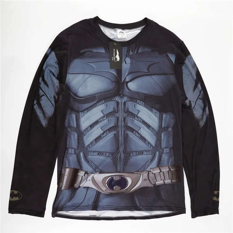 Осень Зима супергерой Супермен/Бэтмен/Человек-паук мужская футболка с длинным рукавом компрессионные колготки топы Футболка
