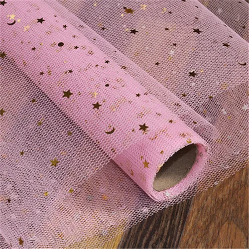 5 ярдов Луна Звезда блестки тюль рулон ткани Baby Shower Цветы Подарки Упаковка фон ткань Свадебная вечеринка украшения принадлежности - Цвет: pink
