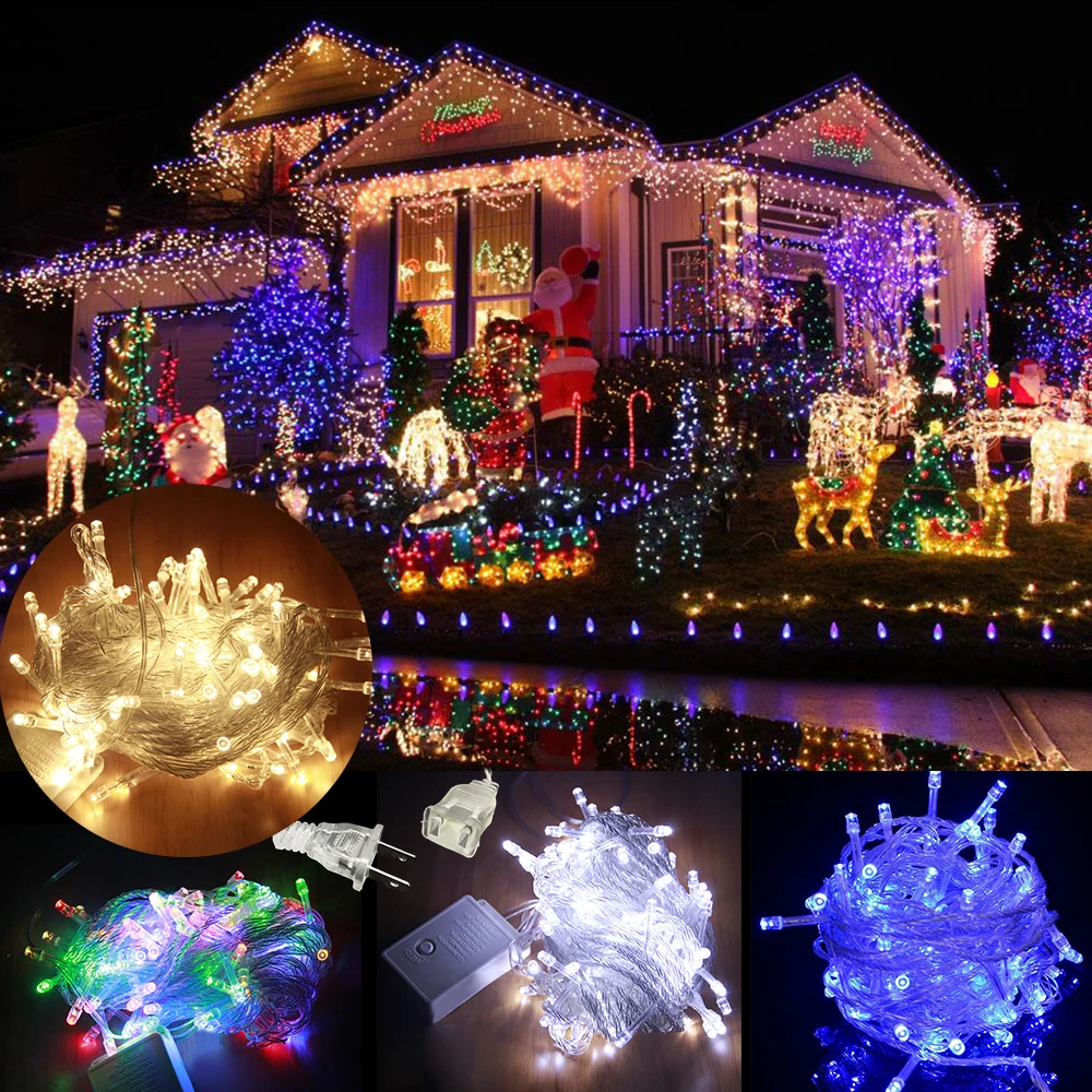 10M 100LEDs US Plug String Light Waterproof 110V with Tail Plug Fairy Light Holiday Halloween Christmas Wedding Decoration D40