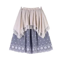 Принцесса сладкий Лолита юбка лето двойной сращены и ретро кружевная юбка средней длины суточный семьи Девичья хлопковая юбка FG100