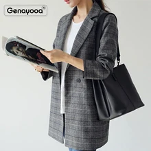 Genayooa бренд офисный женский клетчатый Блейзер осенне-зимние пальто длинный высококачественный Женский блейзер Повседневный женский корейский