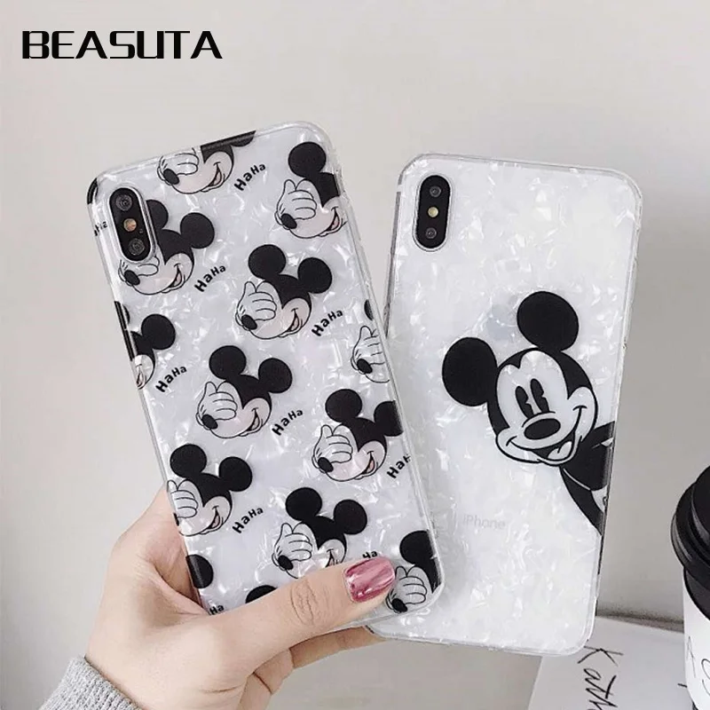

Mickey Minnie Conch Shell Phone Case For iPhone XR X 8 7 Plus TPU Cartoon Soft Back Cover For iPhone 7 6s XS MAX Cute Shell