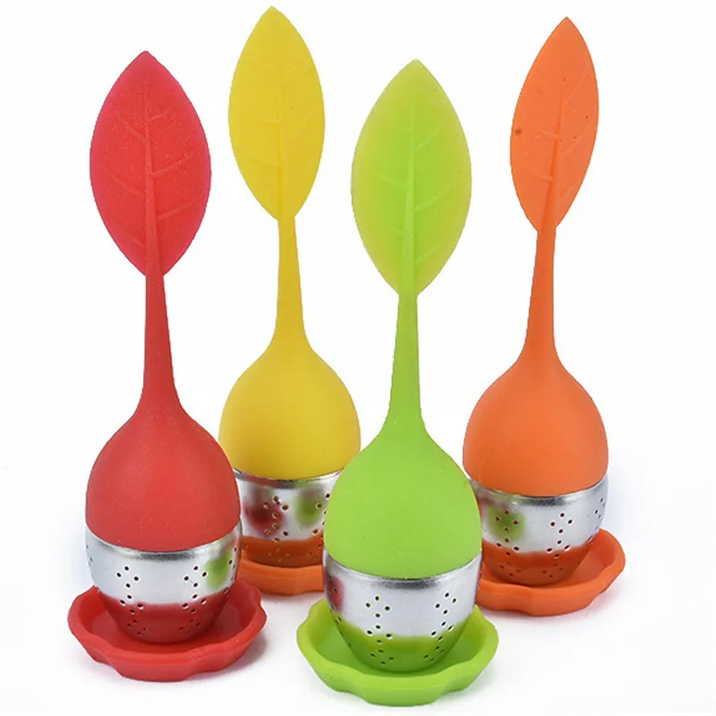 

Silicone & Stainless Steel Leaf Shape Tea Strainer Multi-color Drinking Tea Spoon Infuser Diffuser Kitchen Accessories