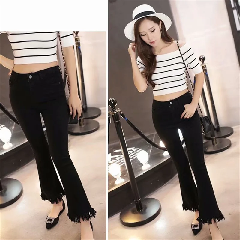 2019 Fashion High Waist Flare Women Jeans Denim Trousers Cotton Vintage Tassel Women Slim Spring Skinny Jeans Free S 2019 Fashion High Waist Flare Women Jeans Denim Trousers Cotton Vintage Tassel Women Slim Spring Skinny Jeans Free S
