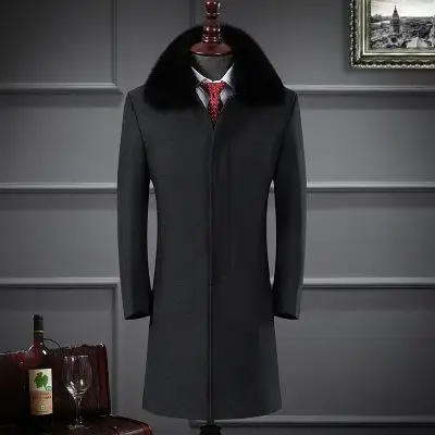 Новые поступления стильных мужчин шерстяное пальто ветровка Повседневная Закрытая Кнопка Толстая Мужская s меховой воротник пальто мода теплый размер L XL XXL XXXL - Цвет: dark gray