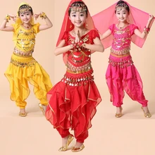 4 шт./1 комплект, профессиональная индийская танцевальная одежда для девочек, детские костюмы для танца живота для девочек, Египетский костюм для танца живота для девочек