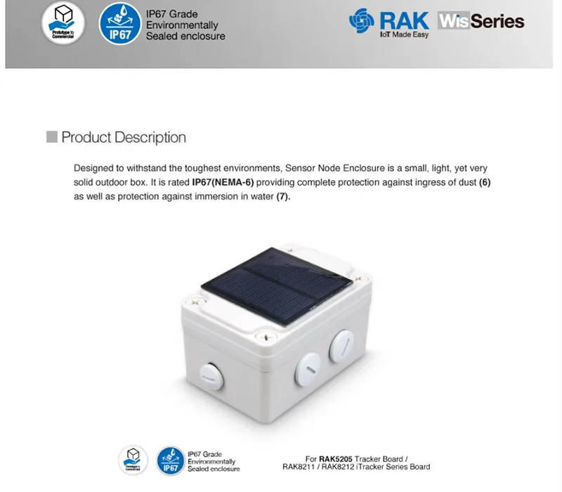 IOT сенсор узел корпус открытый коробка с солнечной панелью для RAK5205 модуль трекера RAK8212 iTracker доска IP67 Водонепроницаемый Q050