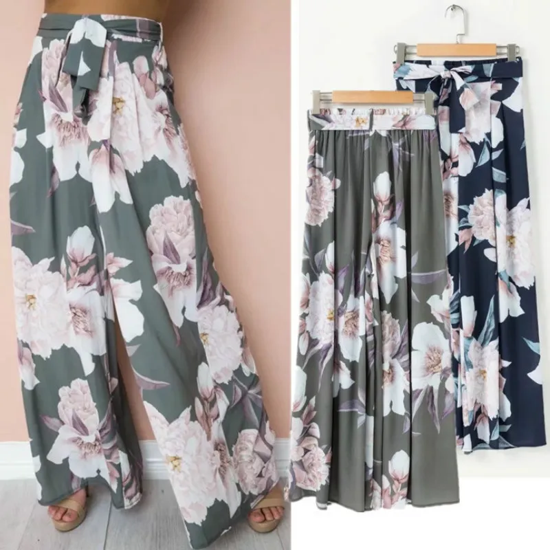 

High Waist Printing Wide Leg Pants Mujer Loose Chiffon Summer Pantalones Mujer Cintura Alta Leisure Bohemia Calca Feminina 2018