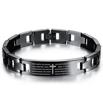 

11mm 22cm Fashion Cross Men's Stainless Steel Bracelet With My Father Christian Lord's Prayer Engraved Bangle Dropshipping