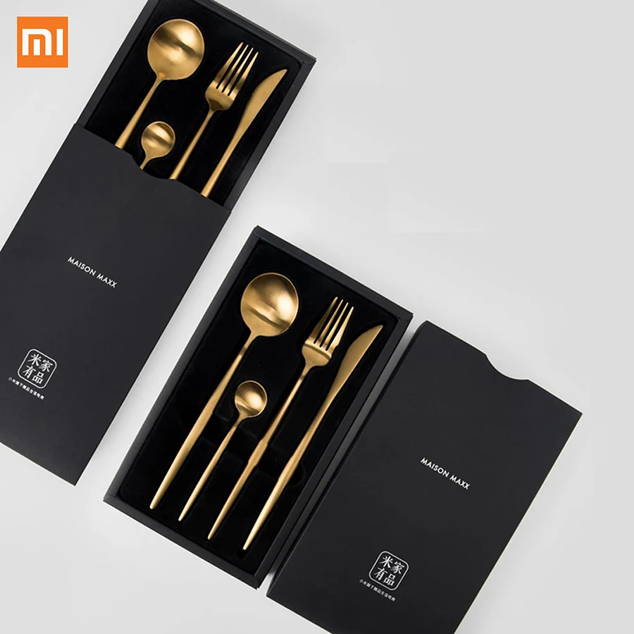 

Xiaomi Maision Maxx Stainless Steel Tableware Set Knife Spoon Fork Tea-spoon 4 Kit Dinnerware Black Gold Best Gift