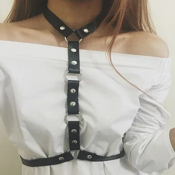 

Women Leather Punk Harness Stud Goth Handmade Garter Body Bondage Cage Sculpting Waist Belt Halter chest belt three sections