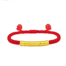 Новое поступление настоящие 24 k желтое золото унисекс удача шесть слов девиз красные плетеные браслеты