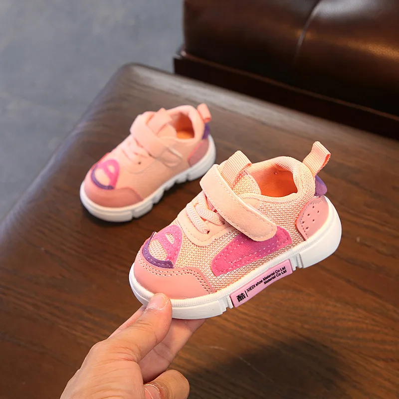 JUSTSL Осенняя детская обувь с мягкой подошвой для маленьких мальчиков и девочек; спортивная обувь; удобные кроссовки; размеры 15-25 - Цвет: Розовый