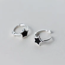 MloveAcc Черная Эмаль Звезда 925 пробы серебряные Круги маленькие петли Huggie серьги-кольца для женщин ювелирные изделия Дети Девушки Aros Aretes
