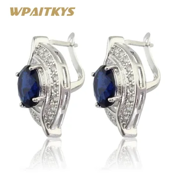 

WPAITKYS Silver Color Hoop Earring For Women Blue Crystal White Stones Fashion Jewelry Free Gift Box