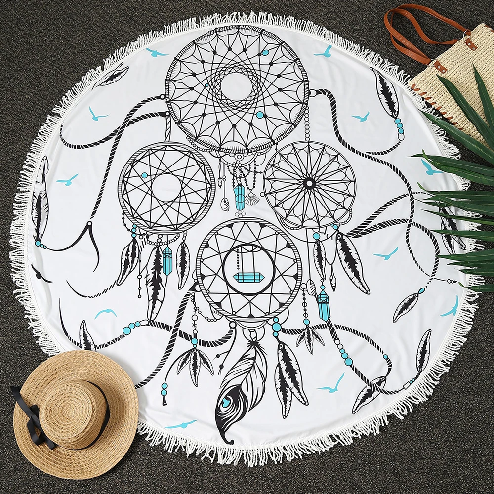 2017-Polyester-Lotus-Printed-Round-Beach-Towel-Elephant-Dreamcatcher-Pattern-Seaside-Vacation-Camping-Mat-Mandala-Tassel (2)