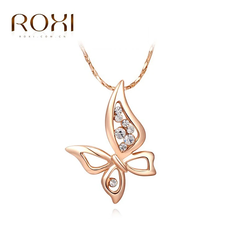 ROXI, новинка, подвеска в виде бабочки, модная, розовое золото, цепочка, Calabash, распродажа, удачное ожерелье для женщин, вечерние, свадебные ювелирные изделия
